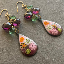 Load image into Gallery viewer, Enamel Millefiori Dangles, OOAK, Plum