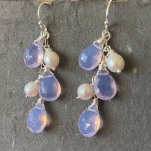Load image into Gallery viewer, Lavender Opalite Quartz and Pearl Cascade Earrings