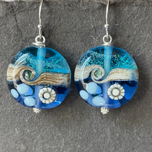 Load image into Gallery viewer, Sparkling Lampwork Blue Glass Ocean Surf Earrings