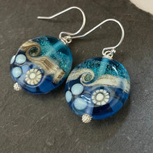 Load image into Gallery viewer, Sparkling Lampwork Blue Glass Ocean Surf Earrings
