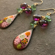 Load image into Gallery viewer, Enamel Millefiori Dangles, OOAK, Plum