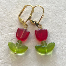 Load image into Gallery viewer, Red Tulip Earrings, peridot