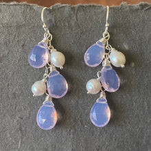 Load image into Gallery viewer, Lavender Opalite Quartz and Pearl Cascade Earrings