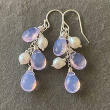 Load image into Gallery viewer, Lavender Opalite Quartz and Pearl Cascade Earrings