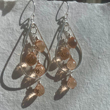 Load image into Gallery viewer, Morganite Peach Quartz Hoop Earrings, peach fuzz, color of the year
