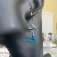 Load image into Gallery viewer, Labradorite Raincloud and Raindrop Quartz Earrings in sterling, rose gold or gold