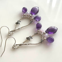 Load image into Gallery viewer, Spring in Your Step artisan floral earrings, amethyst, scorolite opal