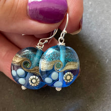 Load image into Gallery viewer, Sparkling Lampwork Blue Glass Ocean Surf Earrings