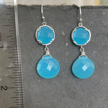 Load image into Gallery viewer, Aqua Blue Bezel Dangle Earrings