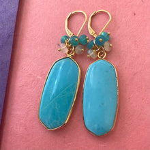 Load image into Gallery viewer, Apatite and Opal Cluster Statement Earrings, leverback, OOAK