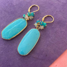 Load image into Gallery viewer, Apatite and Opal Cluster Statement Earrings, leverback, OOAK