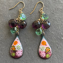 Load image into Gallery viewer, Enamel Millefiori Dangles, OOAK, Plum