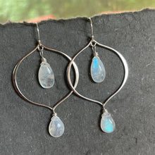 Load image into Gallery viewer, Double Rainbow Moonstone Hoop Earrings