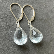 Load image into Gallery viewer, Pale Blue Ice Laser Cut Quartz Pear Dangle Earrings
