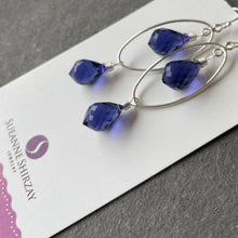 Load image into Gallery viewer, Deep Tanzanite Blue Oval Hoop Earrings