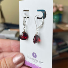Load image into Gallery viewer, Red Garnet Laser Cut Quartz Heart Dangle Earrings