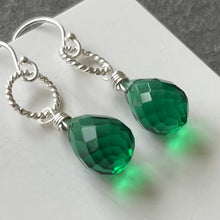 Load image into Gallery viewer, Emerald Green Silver Hoop Earring