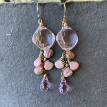 Load image into Gallery viewer, Cushion Cut Rhodocrosite Cascade Earrings