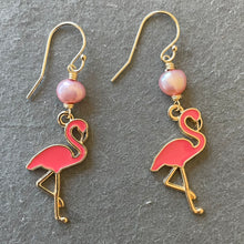 Load image into Gallery viewer, Flamingo and Pearl Dangles