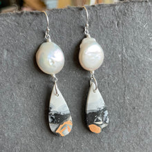 Load image into Gallery viewer, Maligano Jasper and Pearl Earrings, OOAK