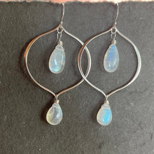 Load image into Gallery viewer, Double Rainbow Moonstone Hoop Earrings
