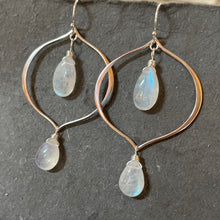 Load image into Gallery viewer, Double Rainbow Moonstone Hoop Earrings