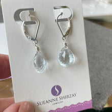 Load image into Gallery viewer, Pale Blue Ice Laser Cut Quartz Pear Dangle Earrings