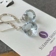 Load image into Gallery viewer, Pale Blue Ice Laser Cut Quartz Heart Dangle Earrings