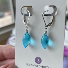 Load image into Gallery viewer, Topaz Blue Dewdrop Quartz Dangle Earrings