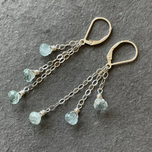 Load image into Gallery viewer, Aquamarine Petite Onion Trio Chain Cascade Earrings, leverback