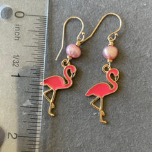 Load image into Gallery viewer, Flamingo and Pearl Dangles