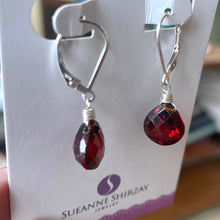 Load image into Gallery viewer, Red Garnet Laser Cut Quartz Heart Dangle Earrings