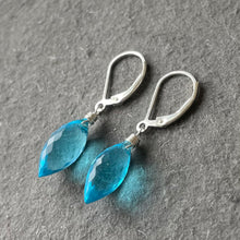 Load image into Gallery viewer, Topaz Blue Dewdrop Quartz Dangle Earrings