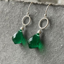 Load image into Gallery viewer, Emerald Green Silver Hoop Earring