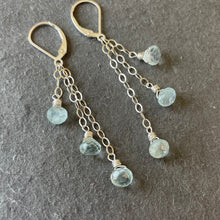 Load image into Gallery viewer, Aquamarine Petite Onion Trio Chain Cascade Earrings, leverback