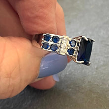 Load image into Gallery viewer, Sapphire Look Cocktail Ring, 7, 14k white gold plate