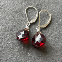 Load image into Gallery viewer, Red Garnet Laser Cut Quartz Heart Dangle Earrings