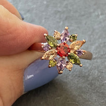 Load image into Gallery viewer, Starburst CZ Sapphire Look Rose gold plated fun ring