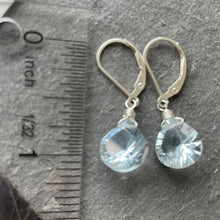 Load image into Gallery viewer, Pale Blue Ice Laser Cut Quartz Heart Dangle Earrings