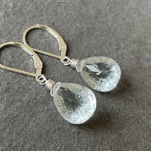 Load image into Gallery viewer, Pale Blue Ice Laser Cut Quartz Pear Dangle Earrings