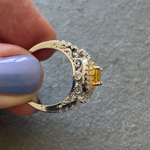 Load image into Gallery viewer, Yellow Topaz Look Filigree Elegant Cocktail Ring, Size 8