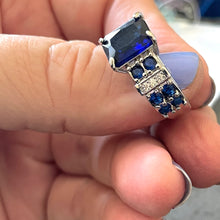 Load image into Gallery viewer, Sapphire Look Cocktail Ring, 7, 14k white gold plate