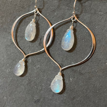 Load image into Gallery viewer, Double Rainbow Moonstone Hoop Earrings