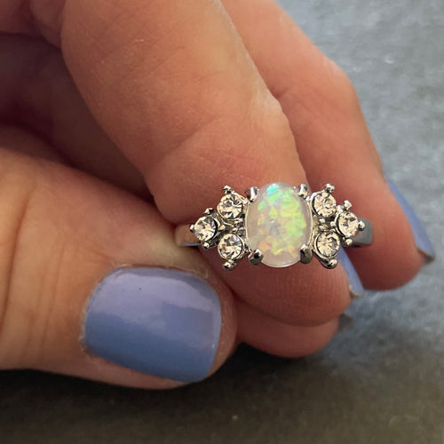Opal Look Fun ring, size 7, silver