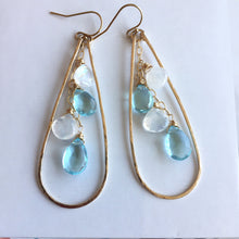 Load image into Gallery viewer, Moonstone and Aquamarine Blue Anna Hoops