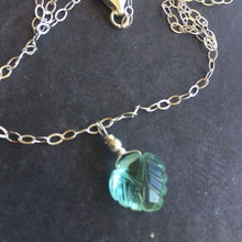 Load image into Gallery viewer, Aquamarine Blue Carved Leaf Necklace
