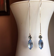 Load image into Gallery viewer, Modern Vintage Swarovski Crystal Threader Earrings, Tanzanite Blue