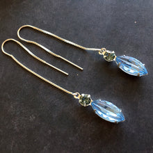 Load image into Gallery viewer, Modern Vintage Swarovski Crystal Threader Earrings, Tanzanite Blue