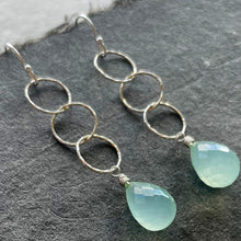 Load image into Gallery viewer, Triple hoop Chalcedony Earrings, OOAK