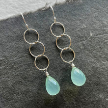 Load image into Gallery viewer, Triple hoop Chalcedony Earrings, OOAK